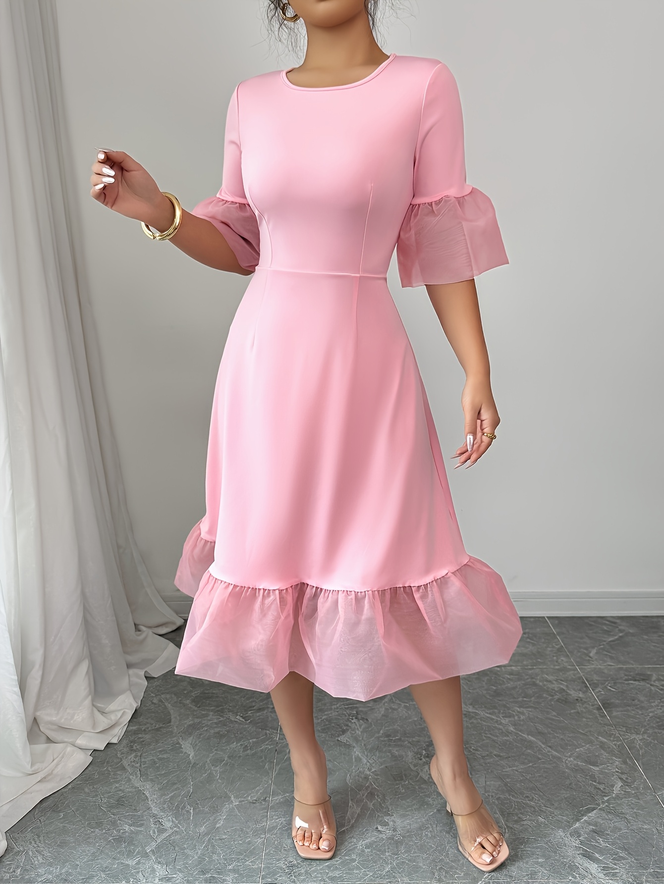 womens plus size elegant summer dress pink short - Temu Bahrain