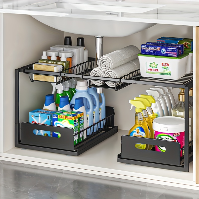 

Adjustable Double-tier Metal Storage Organizer - Perfect For Kitchen & Bathroom Cabinets, Under-sink Organization