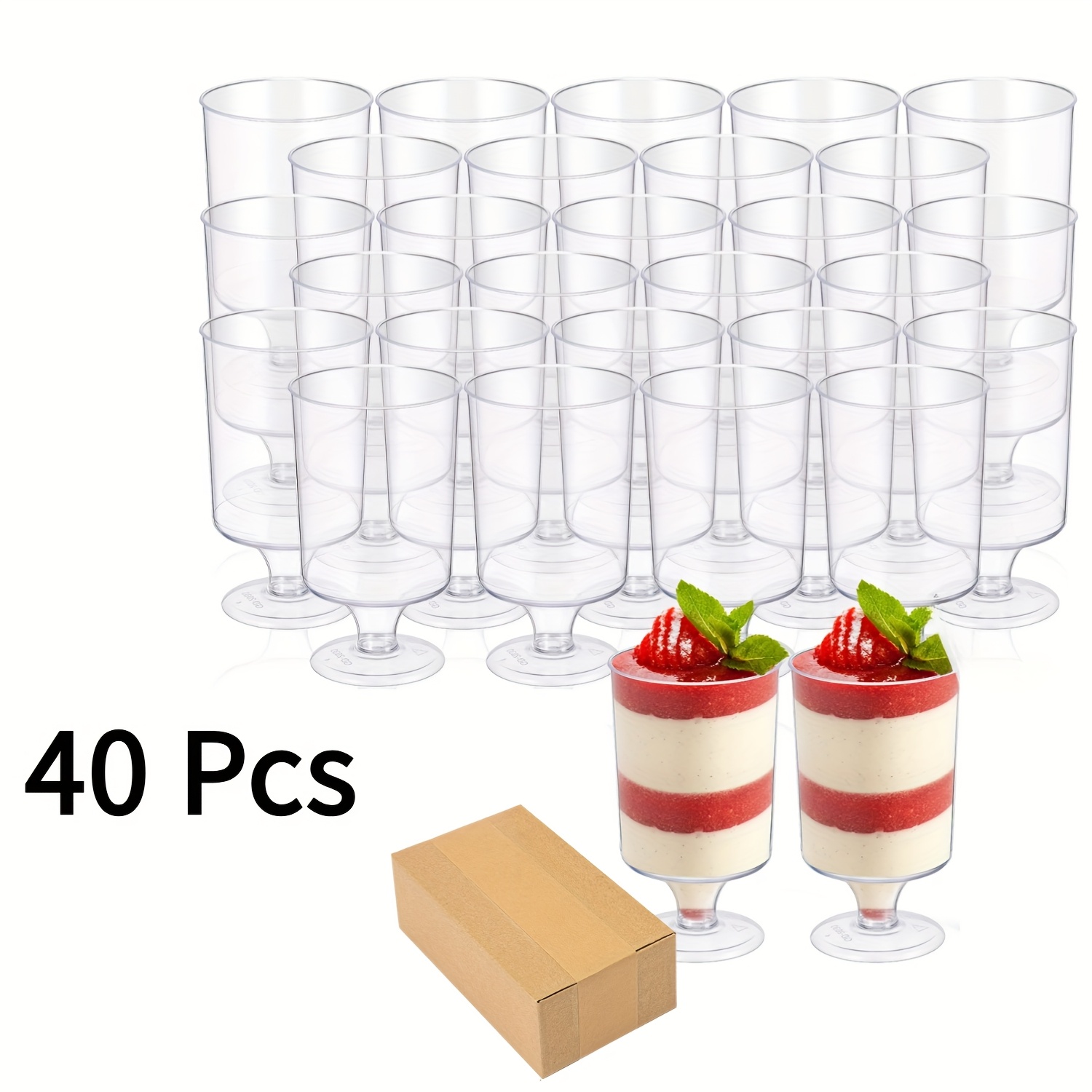 Image of 20/40 Pcs 120ml/4oz Stemmed Dessert Cups, Clear Plastic Glasses -multi-use For Cake, Mousse, Ice Cream & - Ideal For Parties, Weddings, Dessert Shops & Restaurants For Halloween、christmas