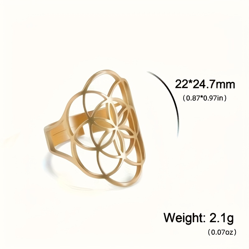 E-shop 1 Stück Hohler Sieben-Kreise-Blumen-Lebensring, Einfacher Geometrischer Edelstahl-Ring mit Lotusblatt-Motiv