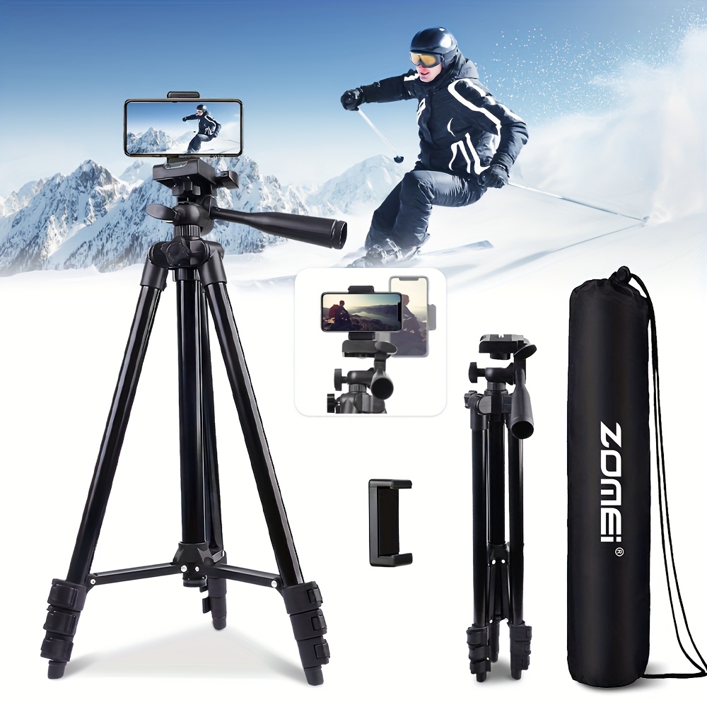 TEMU 140cm Black Aluminum Alloy Tripod With Universal Phone Clip And Storage Bag, Adjustable Height And Angle, Suitable For Mobile Phones, Cameras,