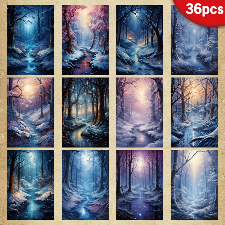 TEMU 36 Sheets A5 Fancy Forest Paper, Winter Scrapbooking Diy Paper, Purple Handmade Greeting Cards, Perfect For Packaging, Journals, Craft Supplies,