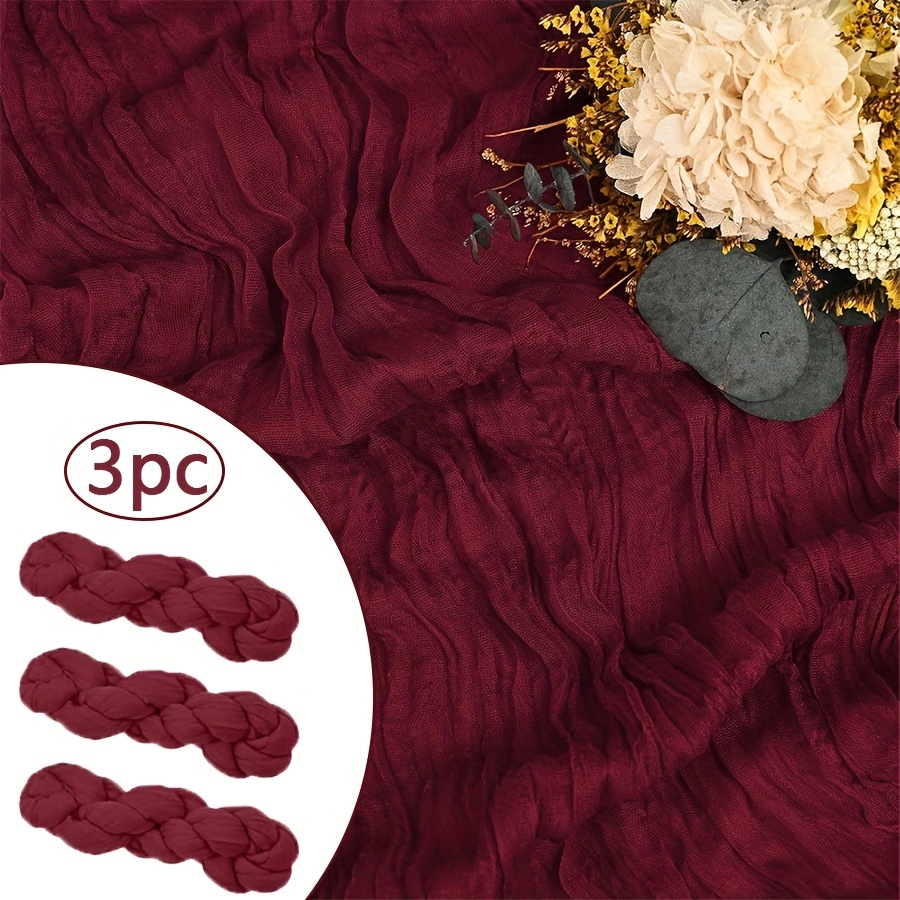 TEMU 3pcs Set Burgundy Tablecloth, Bali Pleated Elegant Tablecloth, Elegant Solid Color Sheer Tulle Tablecloth, Festive Tabletop Tablecloth, Home