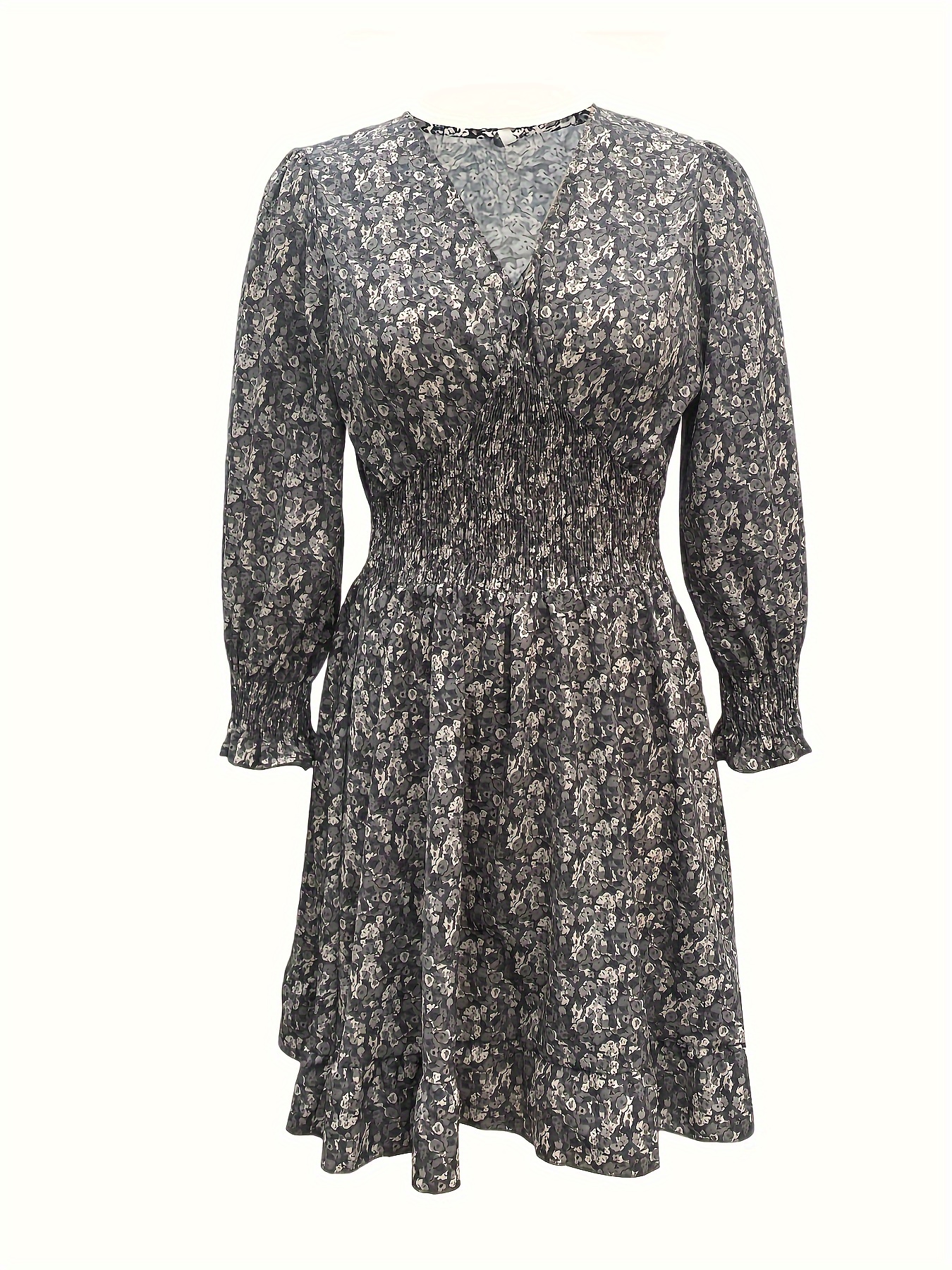 shirred waist v neck dress floral print elegant 3 4 sleeve dress for   womens clothing details 3