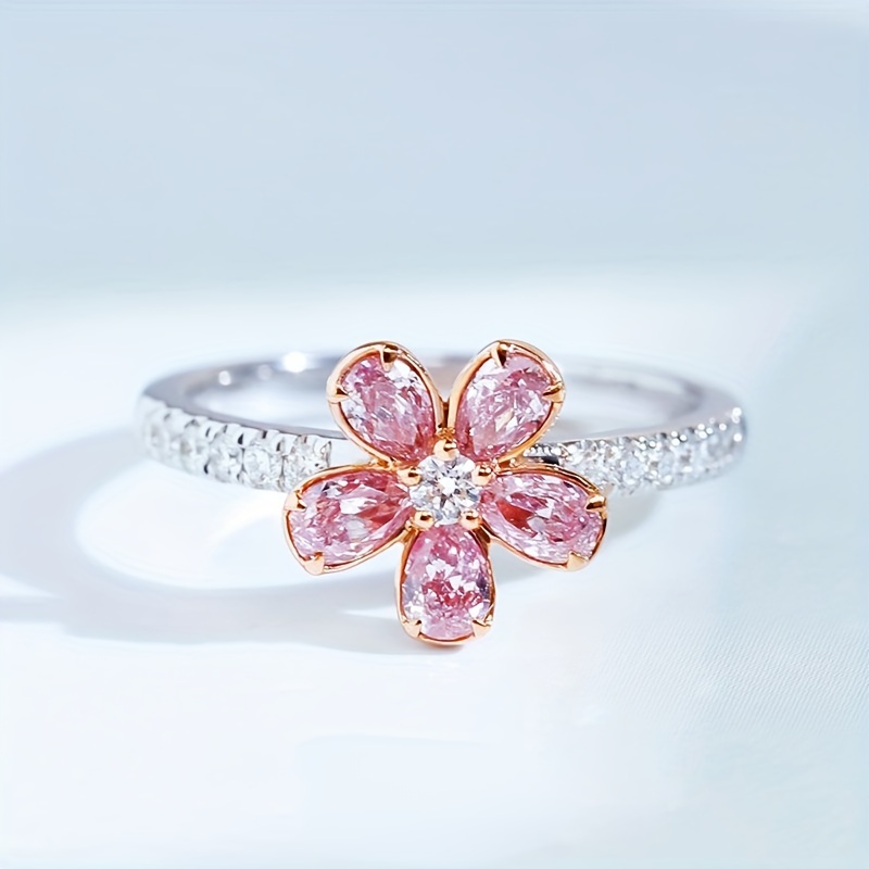 

Bague Fleur en Rose - Anneau en Cuivre Plaqué Or Rose Luxueux avec de Scintillantes, pour les , Banquets et Tenues Décontractées, Bijoux de Banquet | Bague en | Anneau Plaqué Or Rose