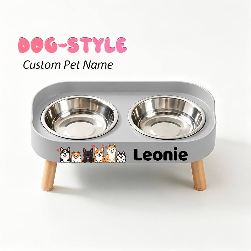 Raised Double Bowl Feeder with Custom Pet Name