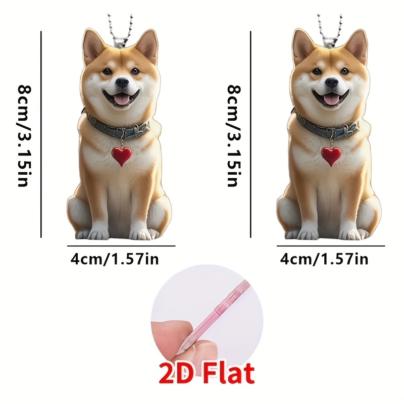 TEMU 【2D】【2D】愛らしい2D秋田犬と柴犬のデザイン、ハートモチーフが特徴のカー飾り2個セット。丈夫な防水アクリル製で、車、キーホルダー、バッグ、ドア、ホリデーツリーの飾り付けに最適。