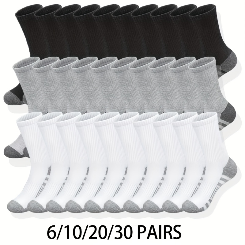 

6/ 10/ 20/ 30 Pairs Solid Color Breathable Sweat Absorption Deodorant Casual Daily Outdoor Exercise Fitness Mid-calf Socks