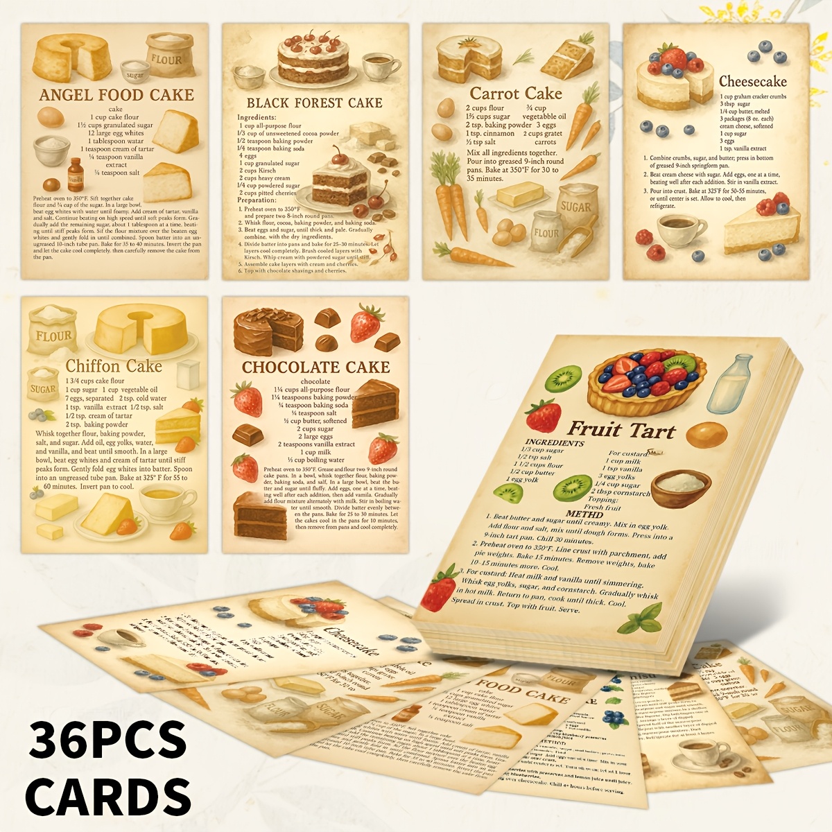 TEMU 36pcs Dessert Recipe Collection Cards(non Food Contact)--essential Baking Guide With Classic Cakes, Pies, And Sweet Treats, Cards For Home