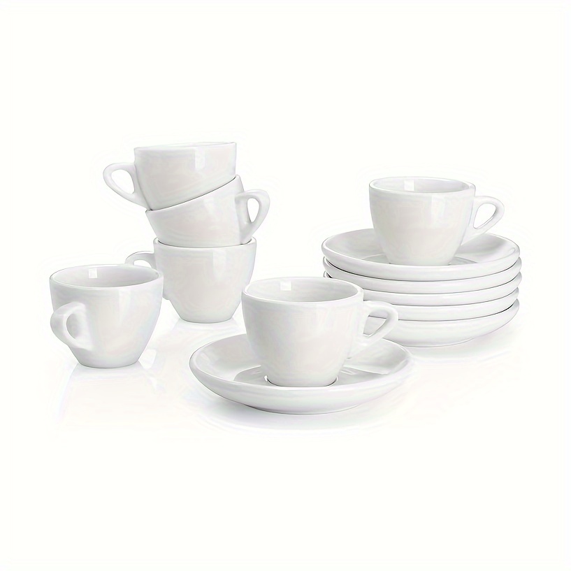 

6pcs Sweese Ceramic Coffee Cups With Saucer, 2oz Insulated Espresso Mugs, Hand Wash Only, Reusable Multipurpose White Glassware Set