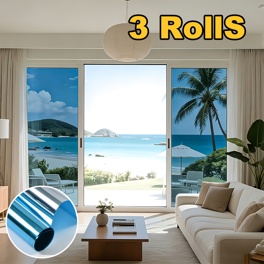 Image of 3 Rolls Of Heat Insulating Window Film, Privacy Film, Heat Blocking, Cooling, And Protection, Suitable For , Apartments, And Offices, With Static Cling