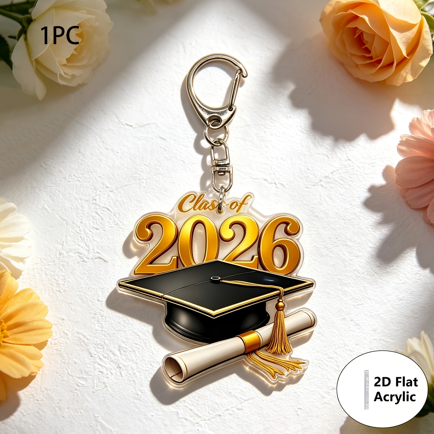 TEMU 2d Flat Single Piece 2026 Graduation Cap Acrylic Keychain, Graduation Certificate Pendant Keychain, Cute Bag Decoration, Graduation Gift