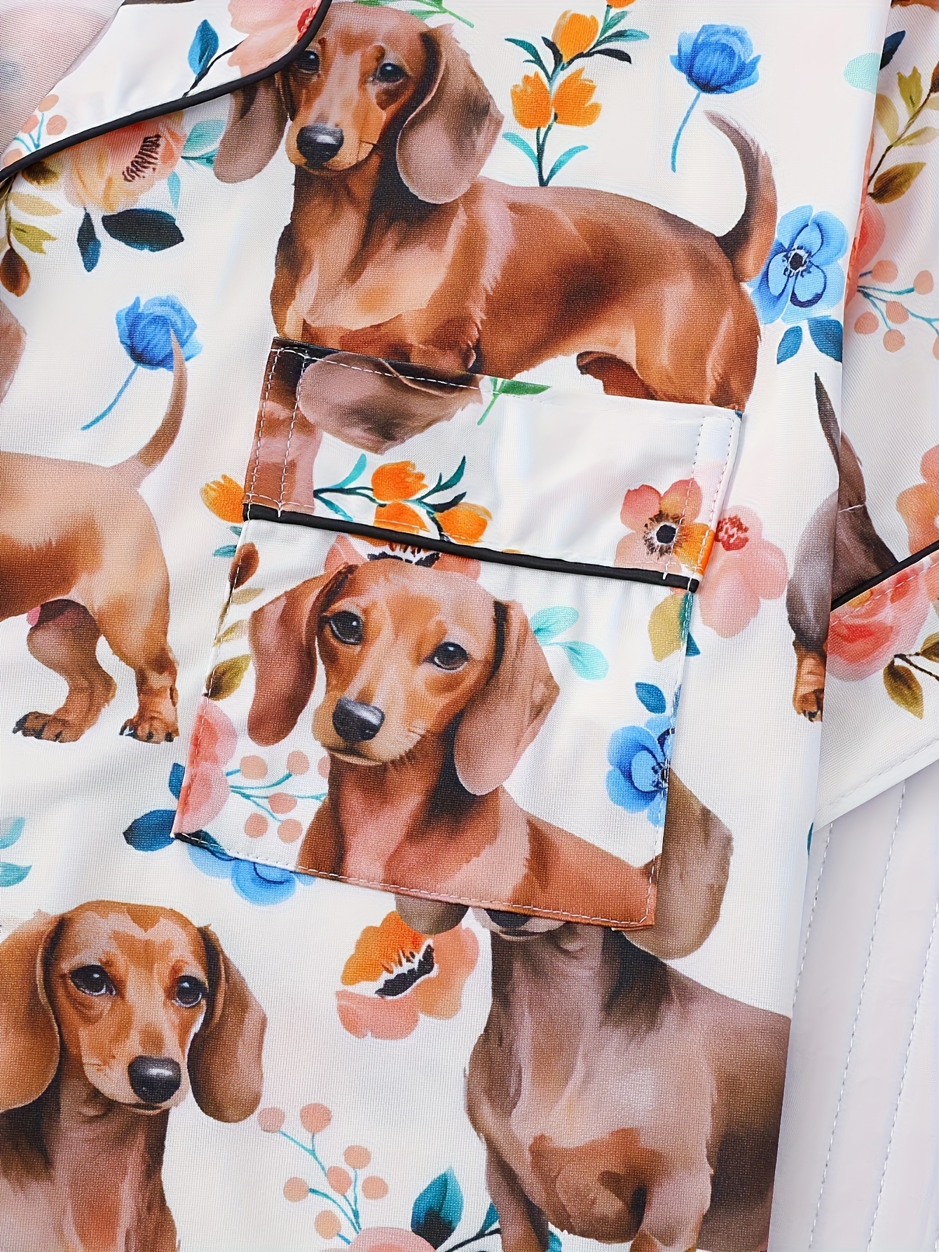   dachshund print womens pajama set short sleeve button up shirt with collar loose elastic shorts comfortable lounge wear for home outdoor   wear   design short sleeve top cute pajamas Product details 7