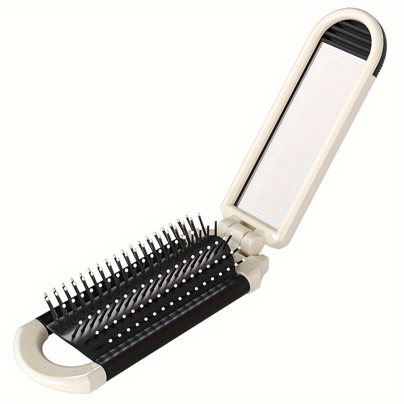 

Compact Folding Hair Brush With Built-in Mirror - Portable, Scalp Massaging Comb For Travel & On-the-go Styling