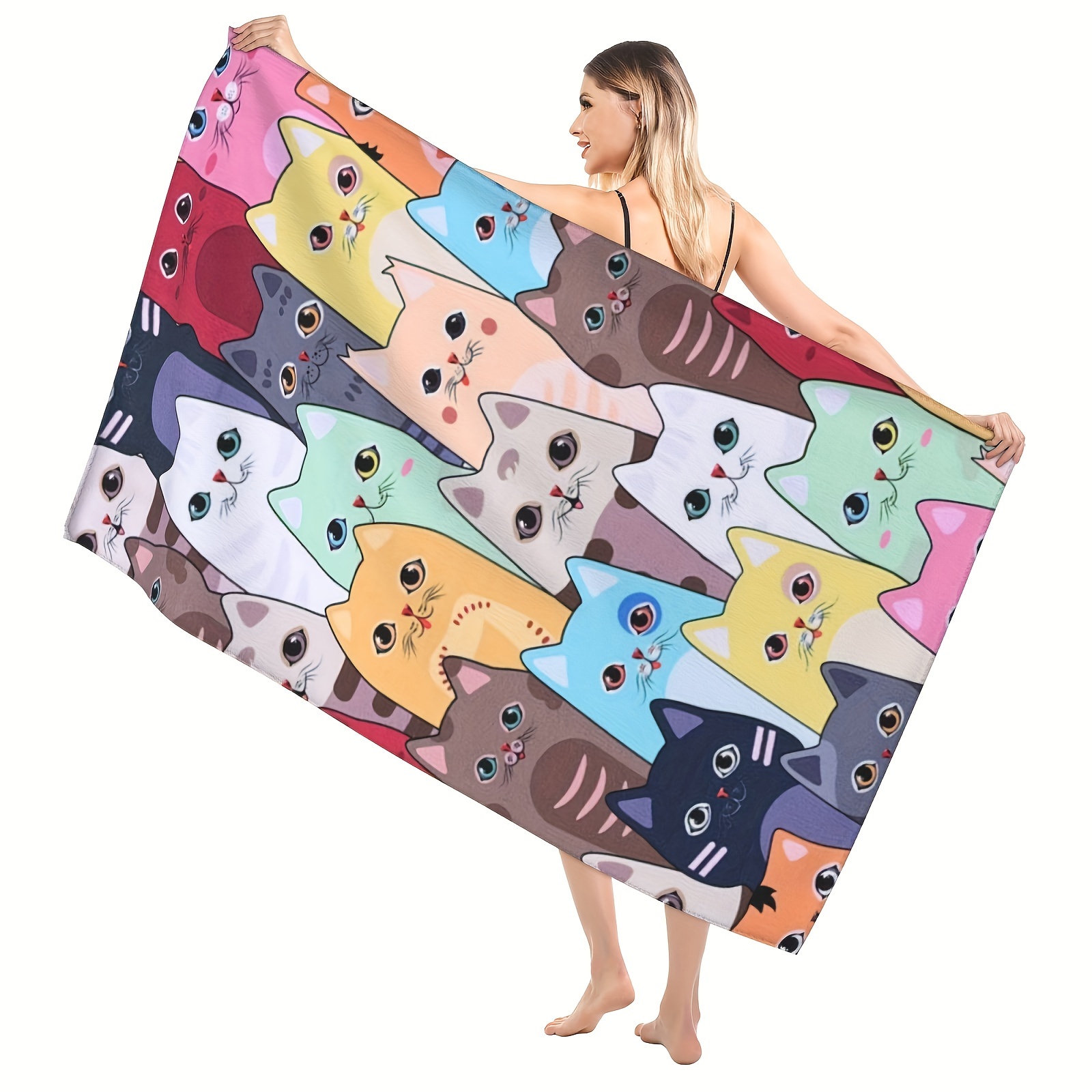 

1pc Cats Pattern Beach Towel, Super Absorbent & Quick-drying Swimming Towel, Lightweight & Soft Beach Blanket, Suitable For Beach Swimming Outdoor Camping Travel, Ideal Beach Essentials