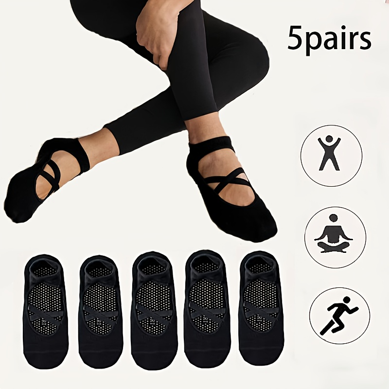 TEMU 5 Pairs Of Women's Professional Training Sports Yoga Socks With Cross-strap Silicone Non-slip Pilates Socks