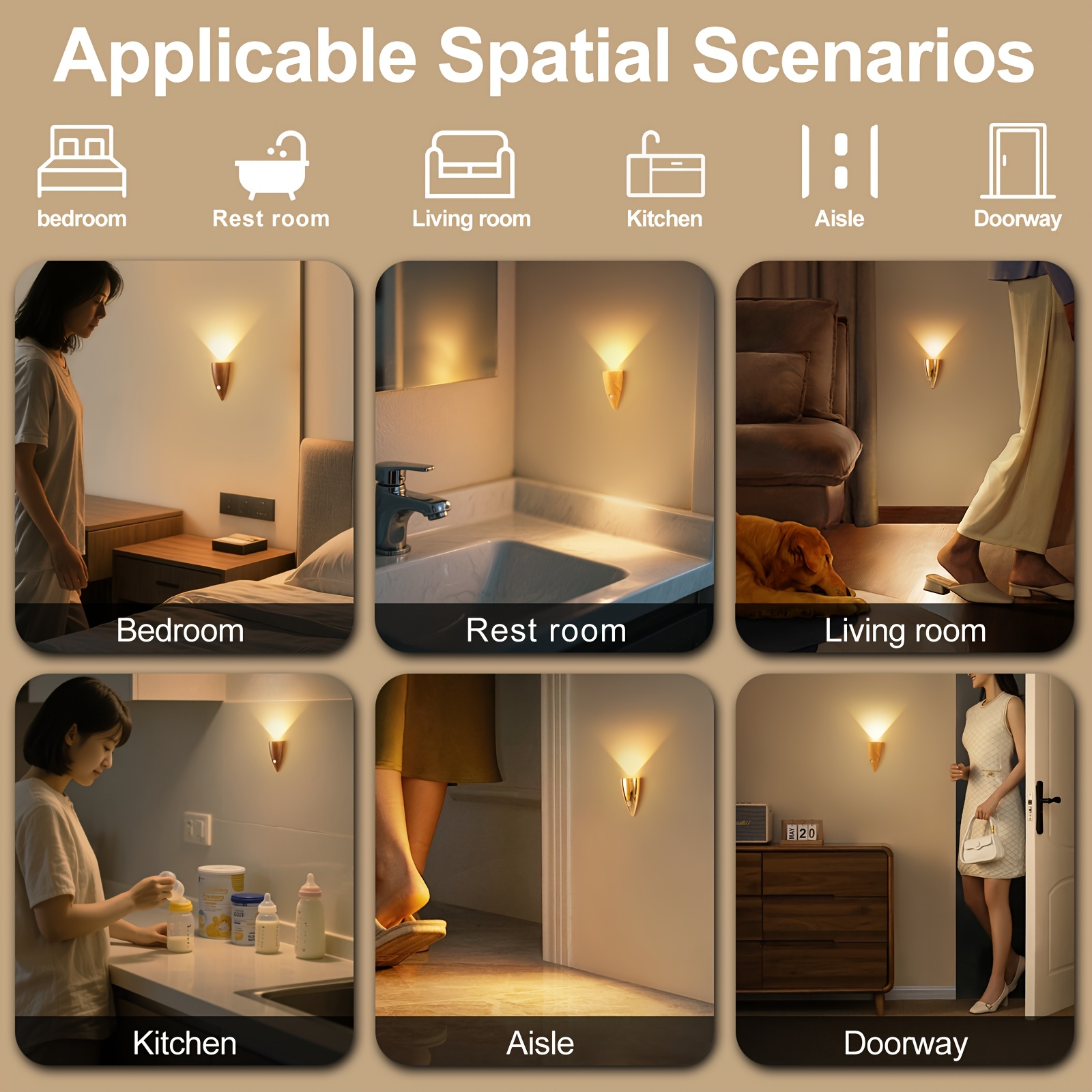 2pcs Smart LED Wall Lights with Motion Sensor and USB Rechargeable