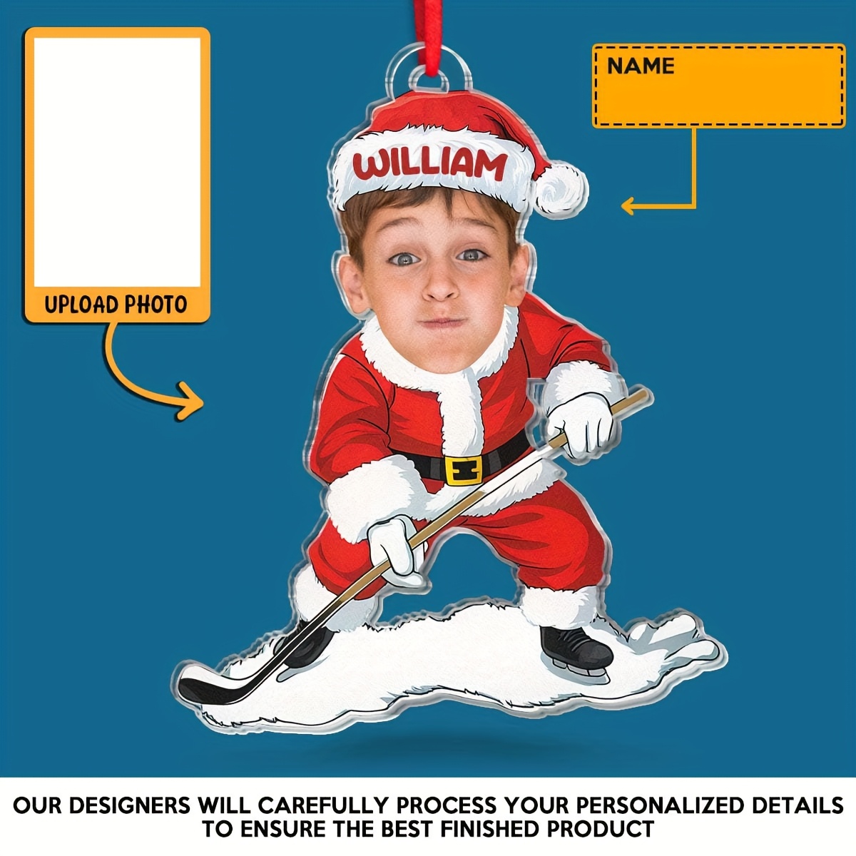 TEMU Ornement Photo Acrylique Personnalisé 2D Plat - Jouant au Sport en Costume de Père Noël - Cadeau d'Halloween et de Noël