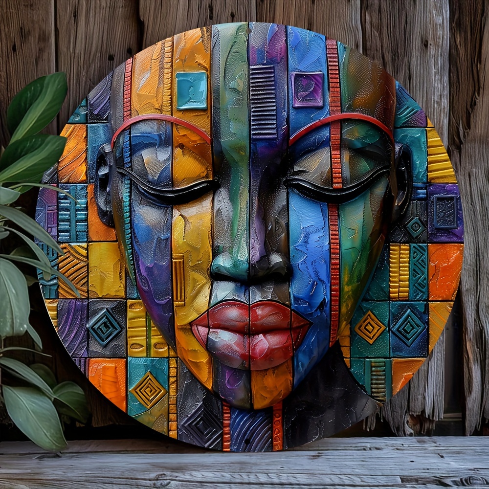 

1pc 8x8 Inch Spring 2d Effects Aluminum Metal Sign Bedroom Decor Women Independence Day Decorations African Mask Theme Decoration B112