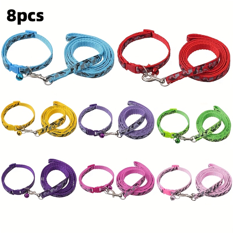E-shop 8-teiliges Hunde Halsband und Leinen Set, Geometrisches Muster, mit Glocke, Verstellbar, Geeignet für kleine Hunde und Katzen, Haustier Outdoor