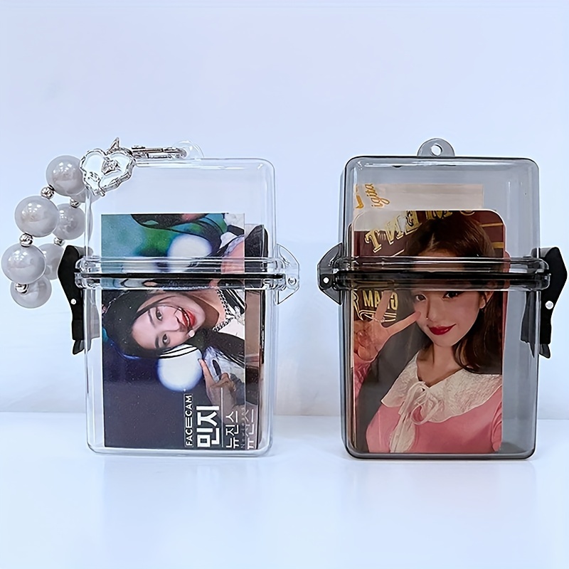 

Waterproof Transparent Storage Box With Rope, 3-inch Square Dustproof Photocard Holder For Outdoor Use, Abs Plastic - Clear