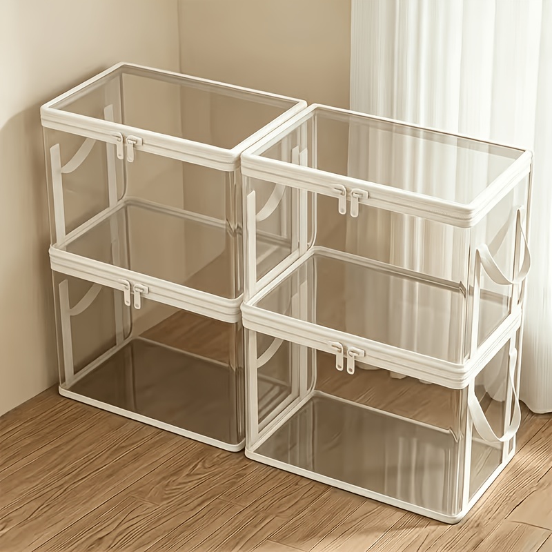 8pcs Set Large Transparent Thickened Plastic Storage Boxes with Hooks and Lids