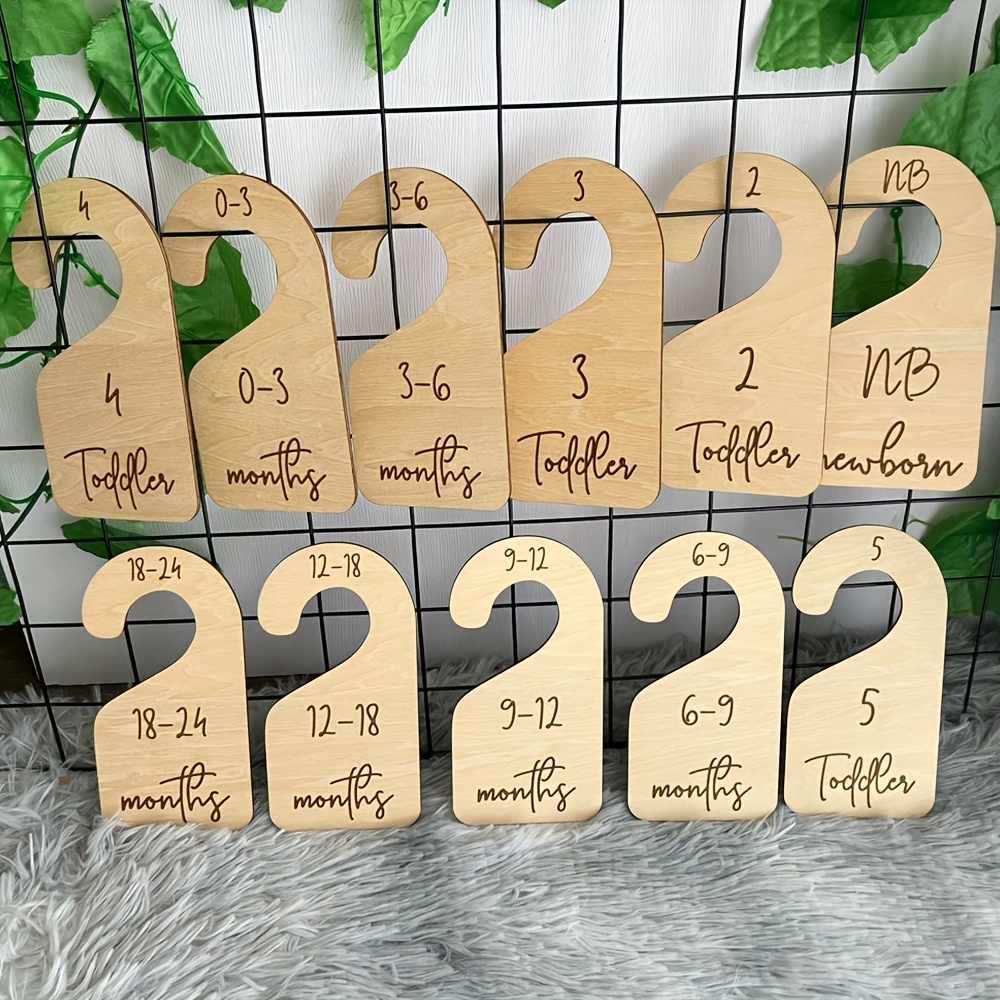 11pcs recycled wood clothes hangers with monthly milestone labels 0 12 months name space for nursery organization room decor hangers for clothes closet organization elegant decor gear     new parents 0