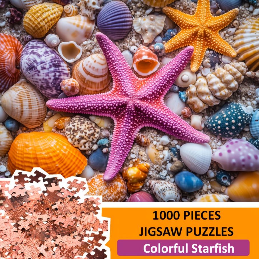 1000pcs Jigsaw Puzzle Colorful Starfish Painting Puzzles Paper Puzzle Valentine's Day Father's Day, Halloween, Thanksgiving, Christmas Birthday Anniversary Gifts Room Decoration