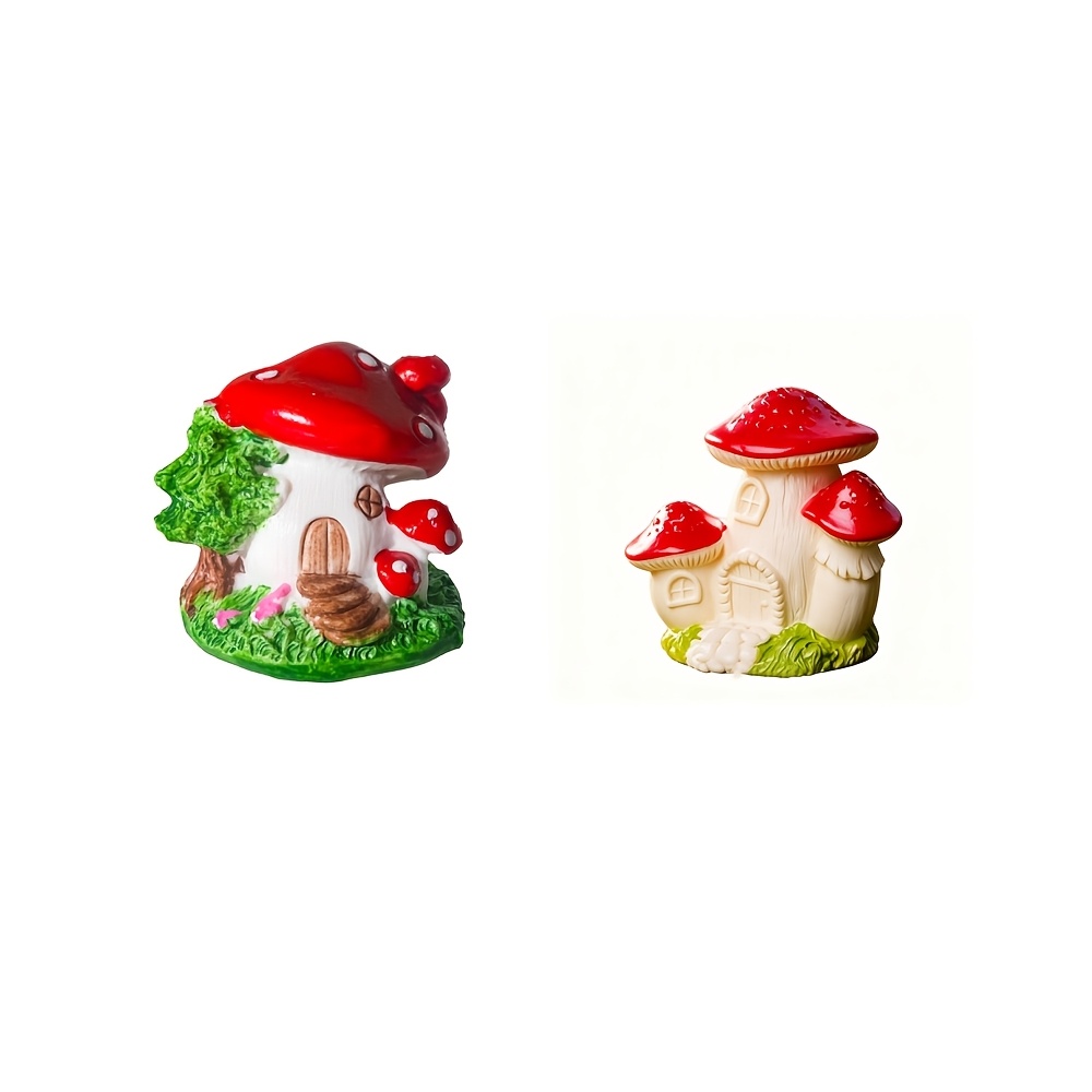 TEMU 2pcs Of Different Mushroom House Miniature Ornament, Resin Craft, , Tale Decoration Accessory