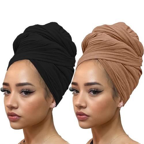 2pcs stretch turban urban lightweight muslim head wraps womens fashion headband for natural hair night use