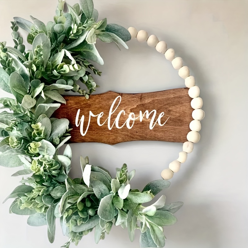 Welcome Door Wreath with Eucalyptus Leaves & Beads