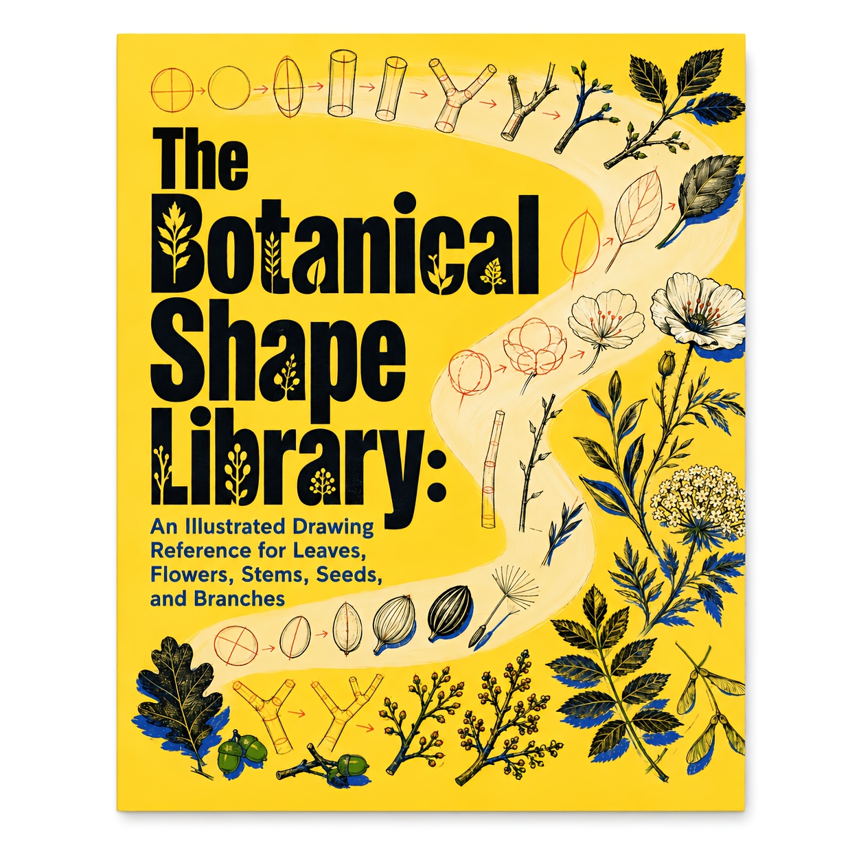 TEMU La Bibliothèque de Formes Botaniques - Livre de Ressources de Dessin Botanique pour Artistes & Débutants, Guide Illustré de Dessin de Feuilles,