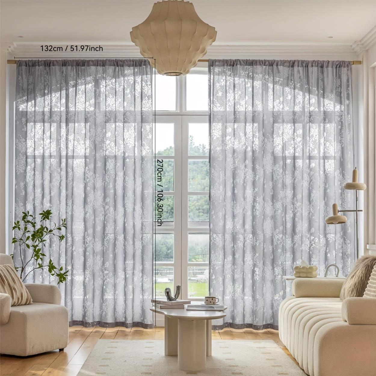 Image of 2 Beautiful Gray Curtains, Suitable For Chinese, European, French Styles, Suitable For Living Room, Bedroom, Study