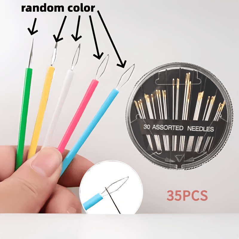TEMU 35 piezas de enhebradores de plástico y agujas de coser a con agujas de - Herramienta de enhebrado multicolor adecuada para tejido de cuentas,