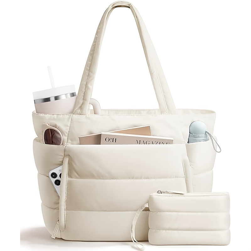 2026 New Quilted Large Capacity Tote Bag Women's Bag Set, Multi-compartment Partition Storage Cups, Laptop Easy To Pack, Suitable For Daily Outing, , Weekend Overnight, Travel Luggage