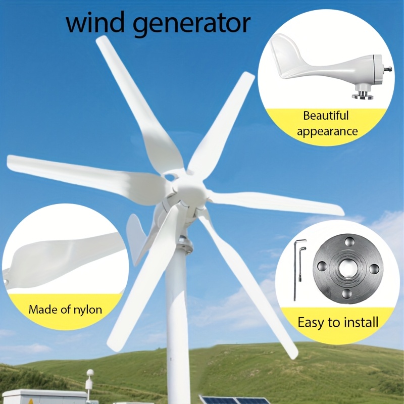 1000W Horizontal Axis Wind Turbine with Flange Kit, 6-Blade Design, Wind Turbine Generator Assembly, Three Options Available, High Efficiency Power Generation, Low Startup Wind Speed, Suitable for Emergency Use, Home DIY, RV, Wind-Solar Hybrid