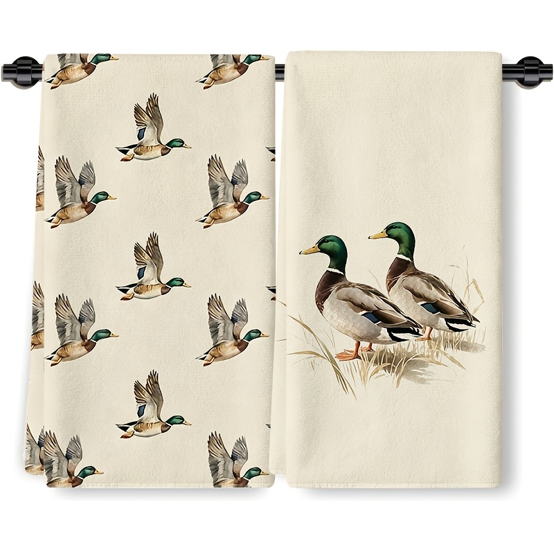TEMU 2pcs Farmhouse Kitchen Towels, Decor, Animal Duck Hunting Decorative Dish Towels, Cleaning Cloths, Machine Washable, Suitable For Cooking,
