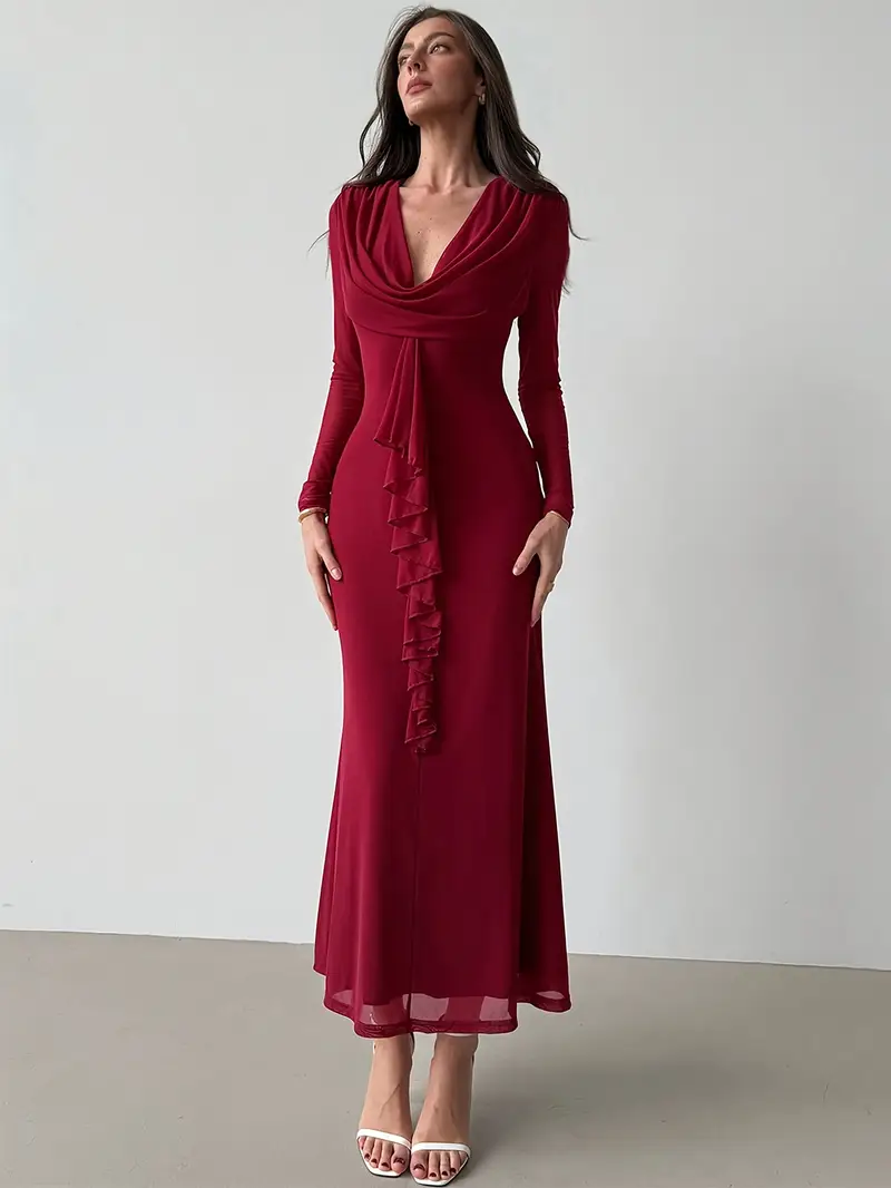 long sleeve maxi christmas party dress SSYS The Ginger Long Sleeve Maxi Dress In Hunter Velvet *FINAL SALE*