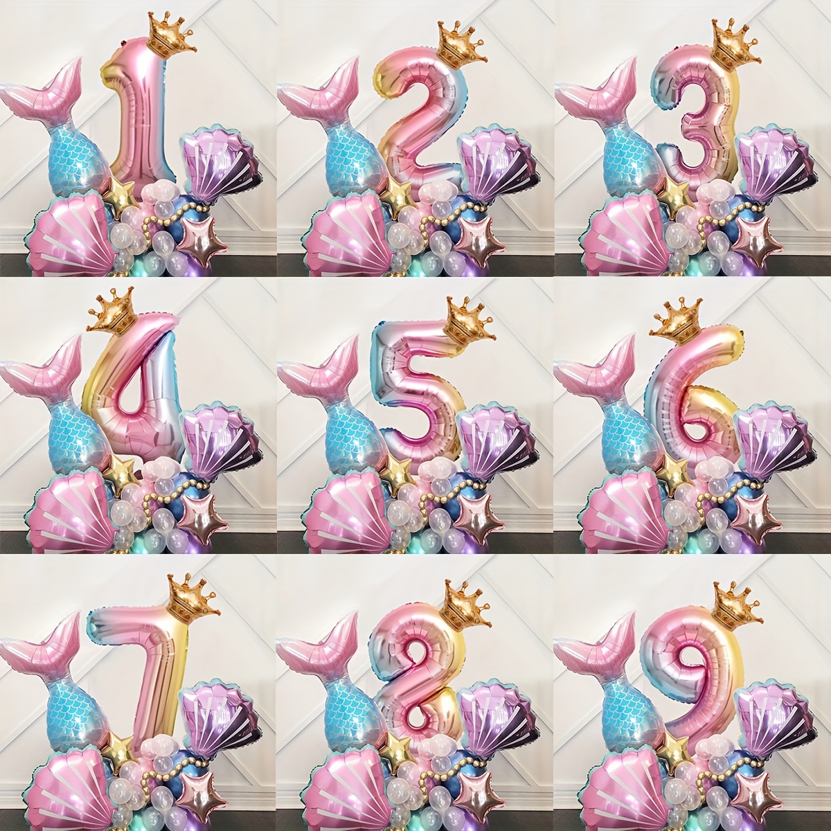 

Mermaid-themed Balloon Set For Parties, 38 Pcs - Foil Number, Crown, Shell & Star Balloons - Ideal For Birthdays, Weddings, Anniversaries, Graduations & Celebrations - Versatile Decor For All Ages