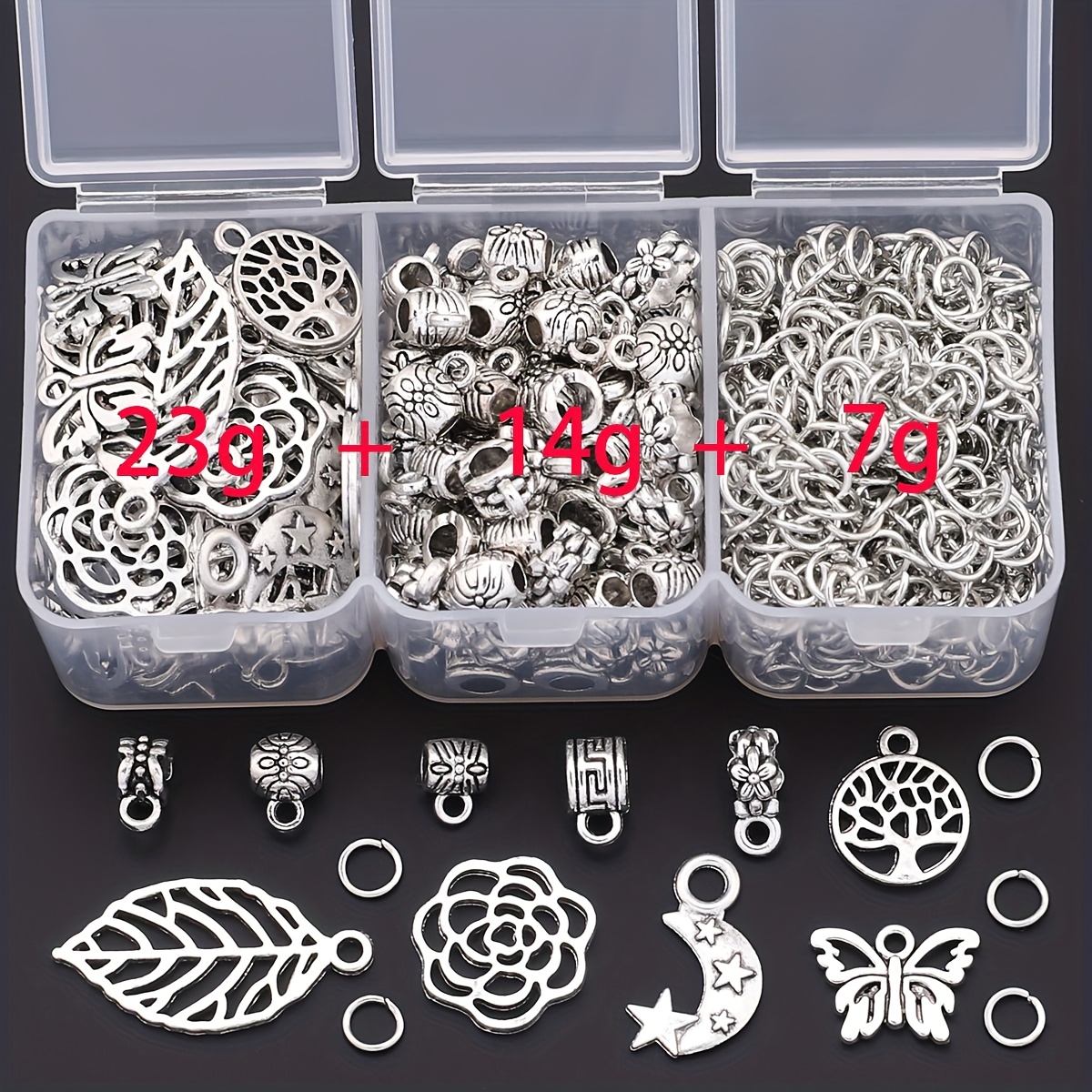 E-shop 44G/Box ca. 30 Sets Tee Anhänger Offener Öhring Dreiteiliges Set Schmuckherstellung Kit Schmuck Zubehör Öhring Anhänger Tee Anhänger Armband