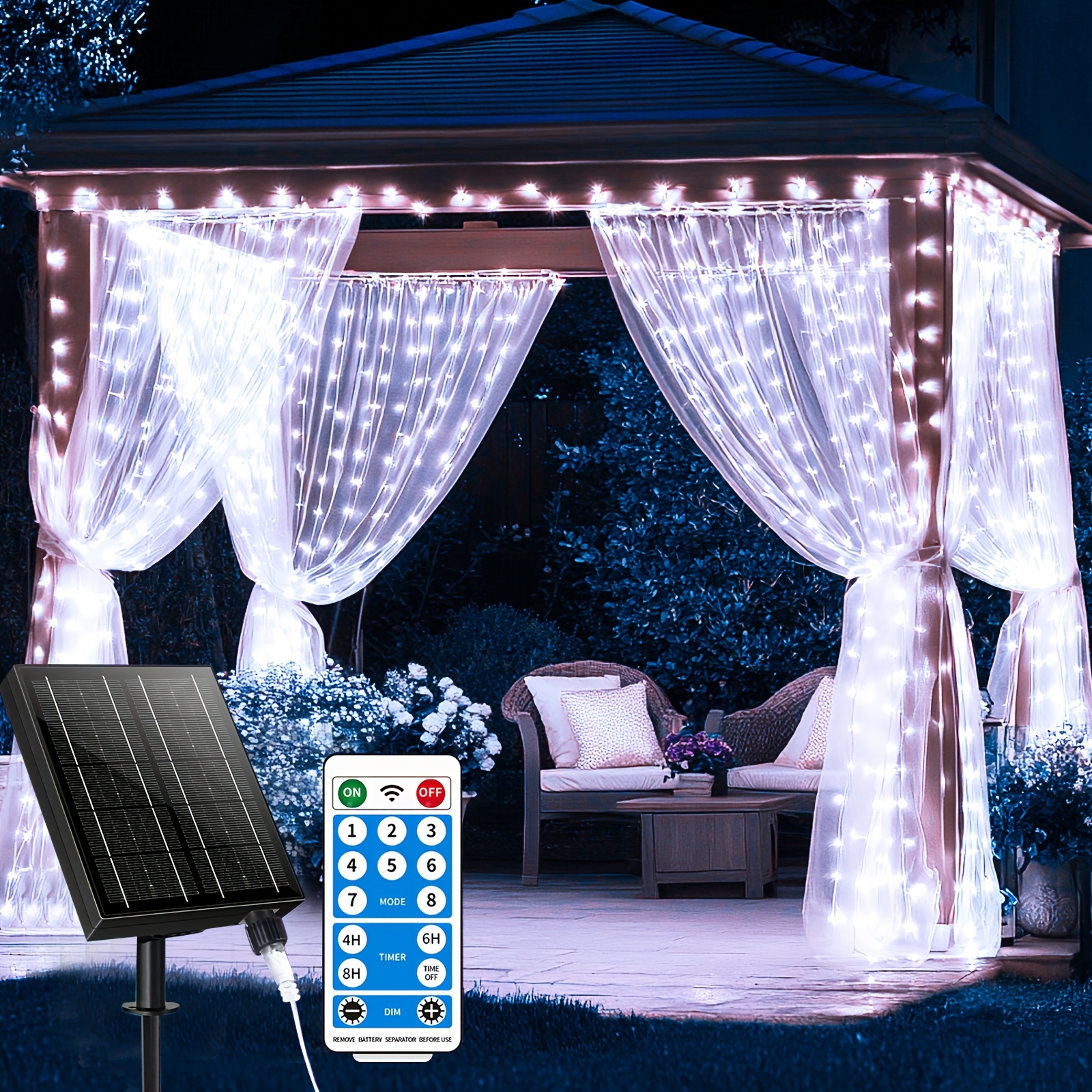 Image of Solar Fairy Light String - 8 Remote Control Solar Powered 0 Electricity Bill All Year Round,, Energy , Durable - Great For Outdoor Garden, Patio, Gazebo, Party, Festival, Wedding, Christmas Decoration