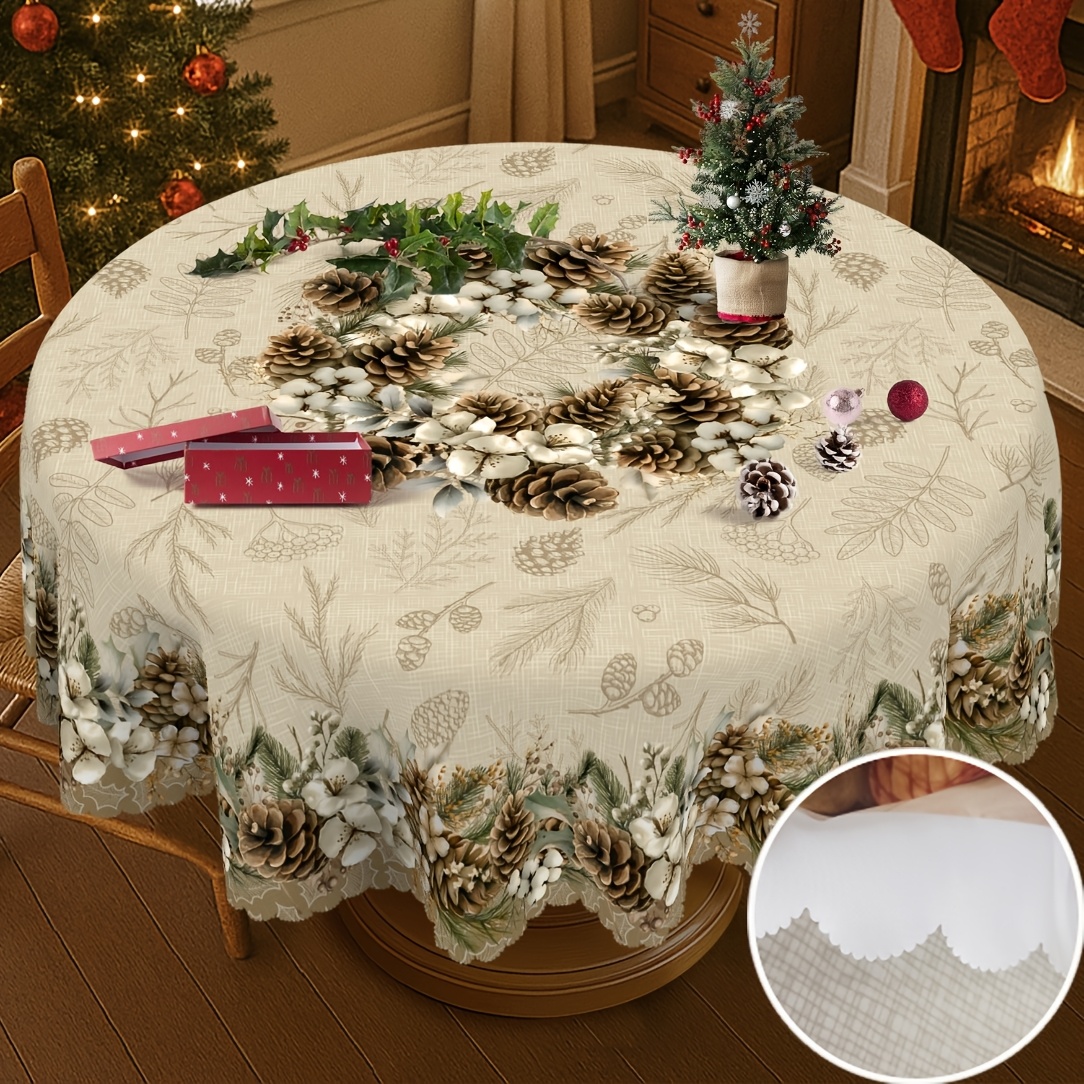 TEMU 1pc Tablecloth, Branches And Pinecones Tablecloth, Natural Pine Needles And Design - Winter Nordic Style, Winter Gift, Very Suitable For Home
