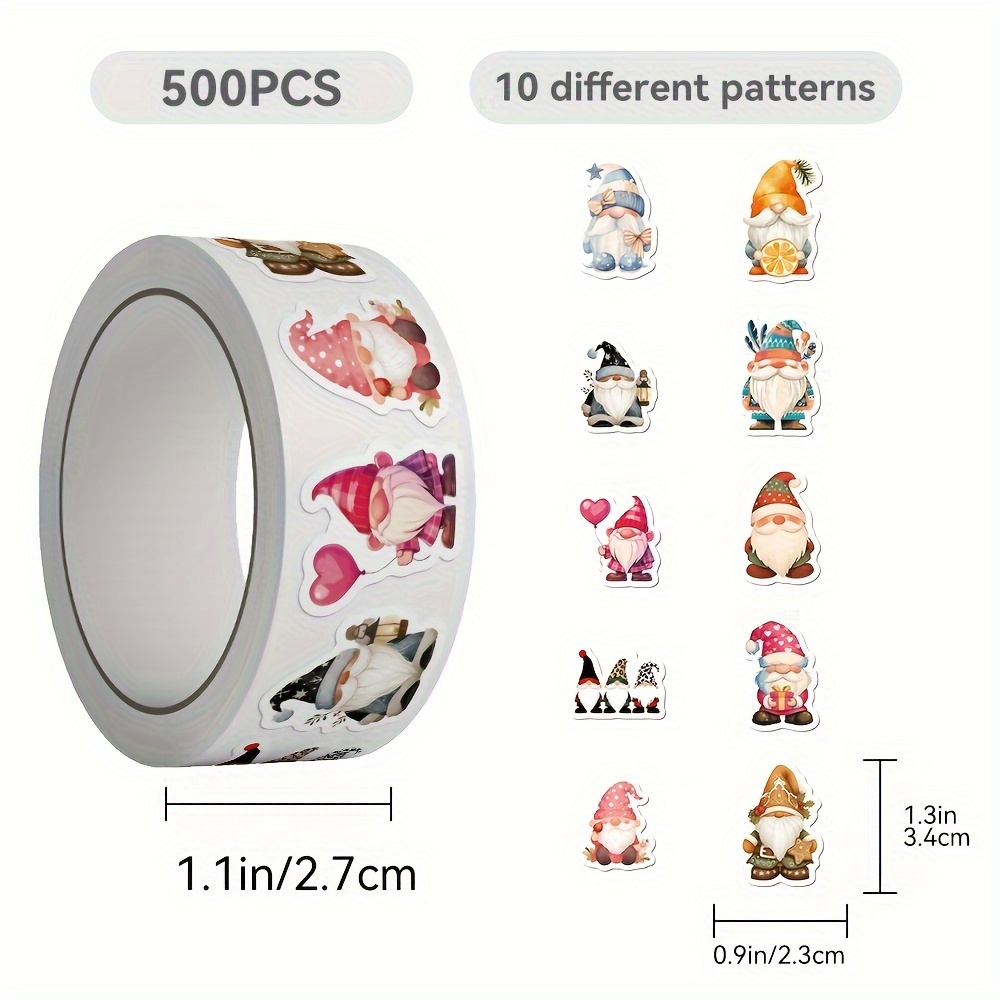 TEMU 1 Rouleau/500 Feuilles d'Autocollants Gnomes, Format Papier, pour Ordinateur Portable, Journal, Enveloppe, Tasse, Autocollants de , Autocollants