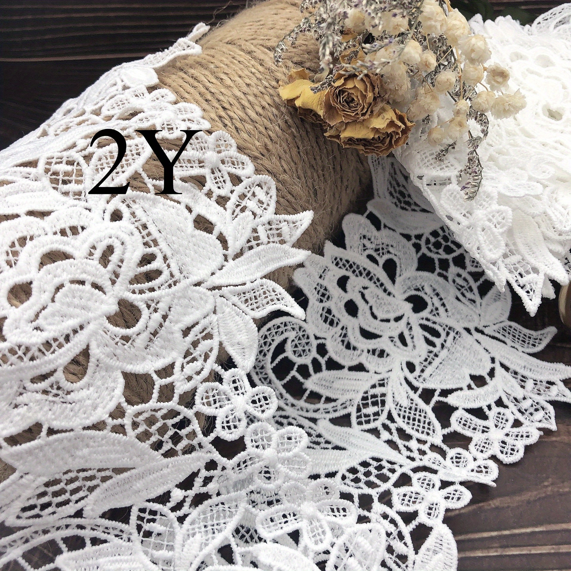 TEMU 2Y/11.5cm/4.53in Tela Decorativa Blanca con Encaje - Diseño Floral Intrincado para Manualidades, Ropa y Regalos de Temporada