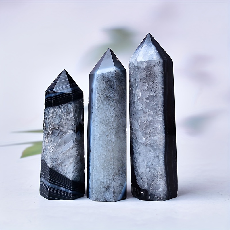 

1pc Black Agate Tower Point, Stone Gift For Home Decor, Crystal Point, Crystal Gift