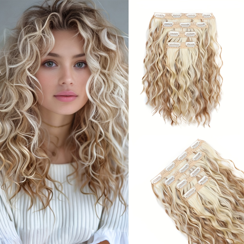 E-shop 12-Zoll Wasserwellen-Clip-in Synthetische Haarverlängerungen für Volumenboost, Hautfreundliches Clip-Design, Sicherer Halt, Geeignet für Frauen
