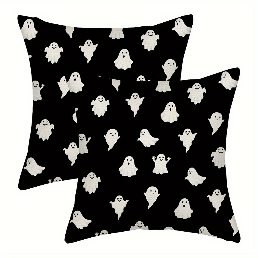 

2-piece Halloween Ghost Linen Pillow Covers - Black & White, Zip Closure, Machine Washable For Couch, Sofa, Bed, Car Decor - 16x16, 18x18, 20x20 Inches (no Insert) Halloween Pillow Covers