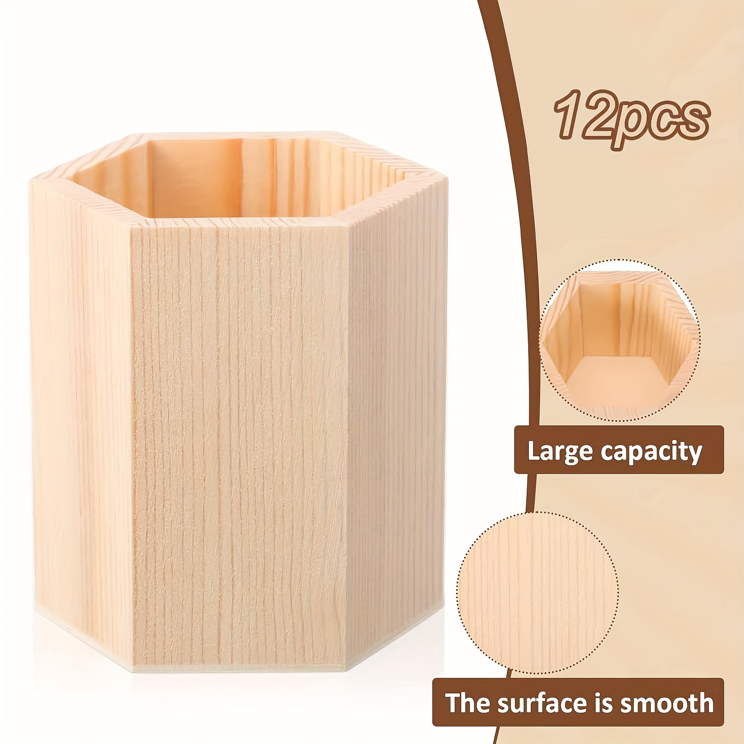 Image of 12pcs Diy Wooden Pencil Holder Craft For Desk, Desktop Pencil Holder Stand, Unfinished Wooden Pen Craft For Homemade Diy Supplies(hexagonal)