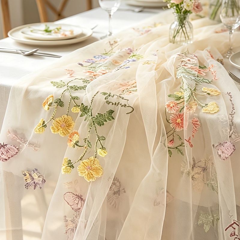 TEMU Vintage Embroidered Small-flower Mesh Fabric, Handicraft Material, Romantic Vintage High-end Small-flower Mesh. Suitable For Wedding Bridal