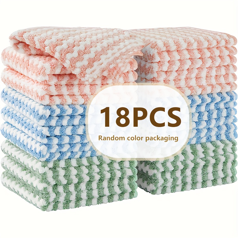 TEMU 18pcs Fiber Cleaning Cloth, Colored, Reusable Dishwashing Cloth, , , Fiber Material, Suitable For Home And Kitchen Use